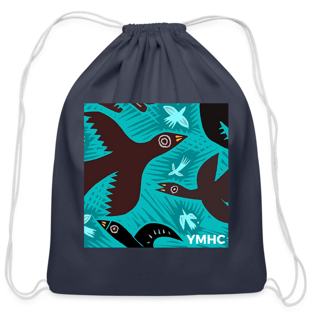 YMHC Birds Cotton Drawstring Bag - navy