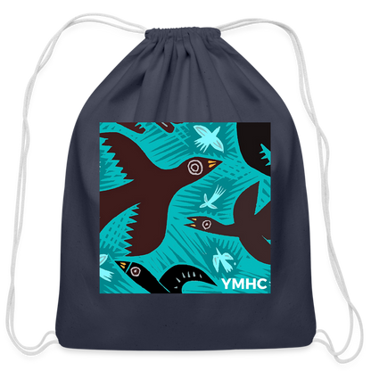 YMHC Birds Cotton Drawstring Bag - navy