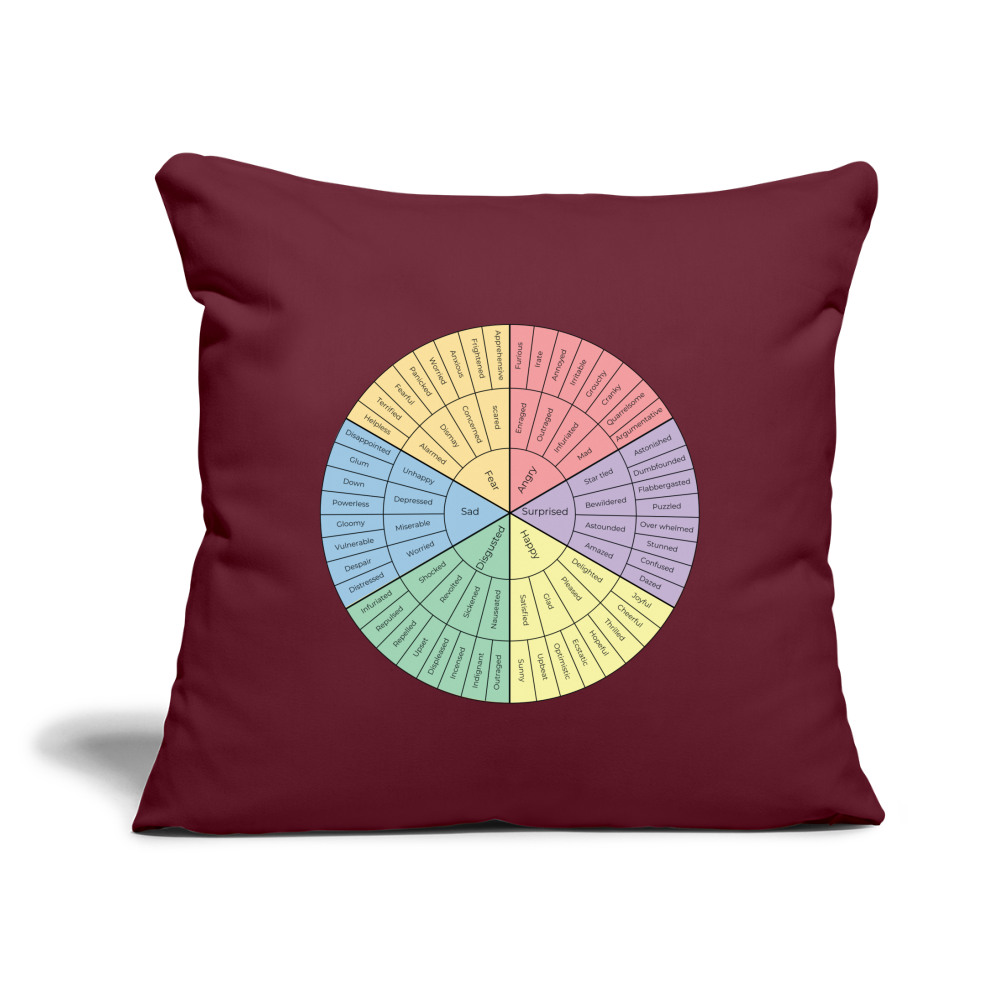 Feelings Wheel Throw Pillow Cover 18” x 18” - burgundy