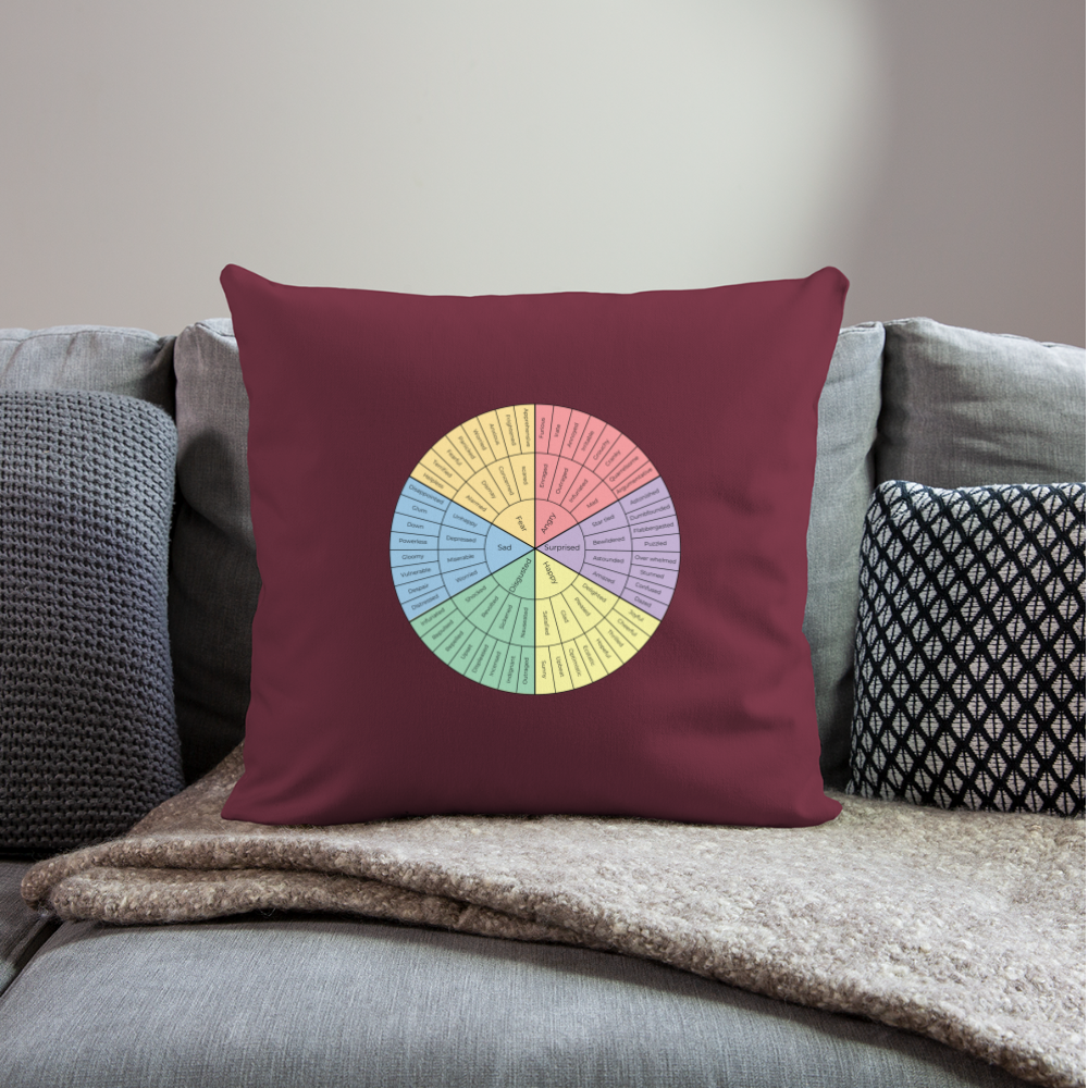 Feelings Wheel Throw Pillow Cover 18” x 18” - burgundy