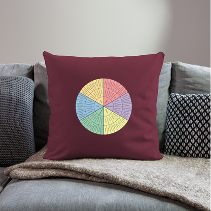 Feelings Wheel Throw Pillow Cover 18” x 18” - burgundy