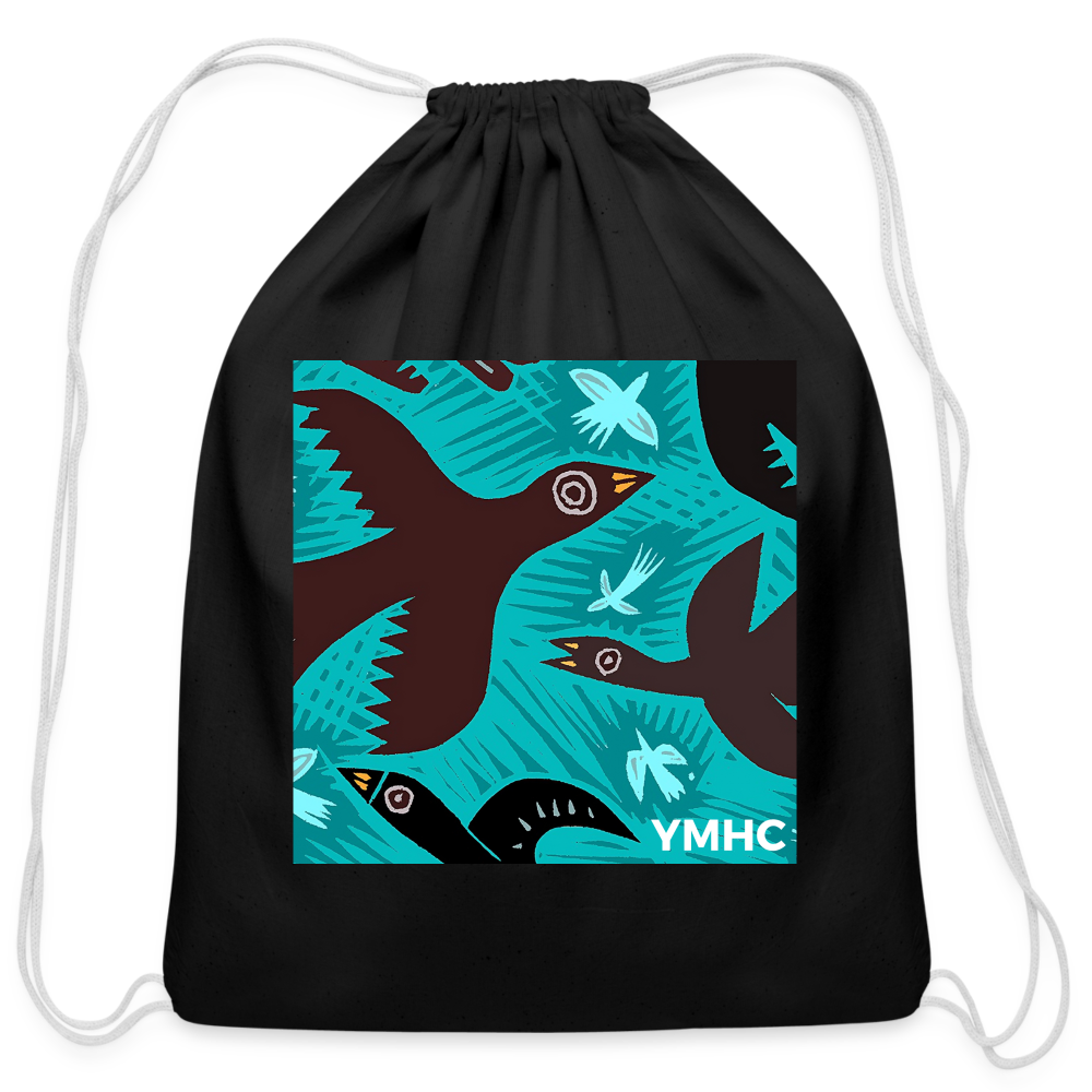 YMHC Birds Cotton Drawstring Bag - black