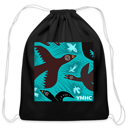 YMHC Birds Cotton Drawstring Bag - black