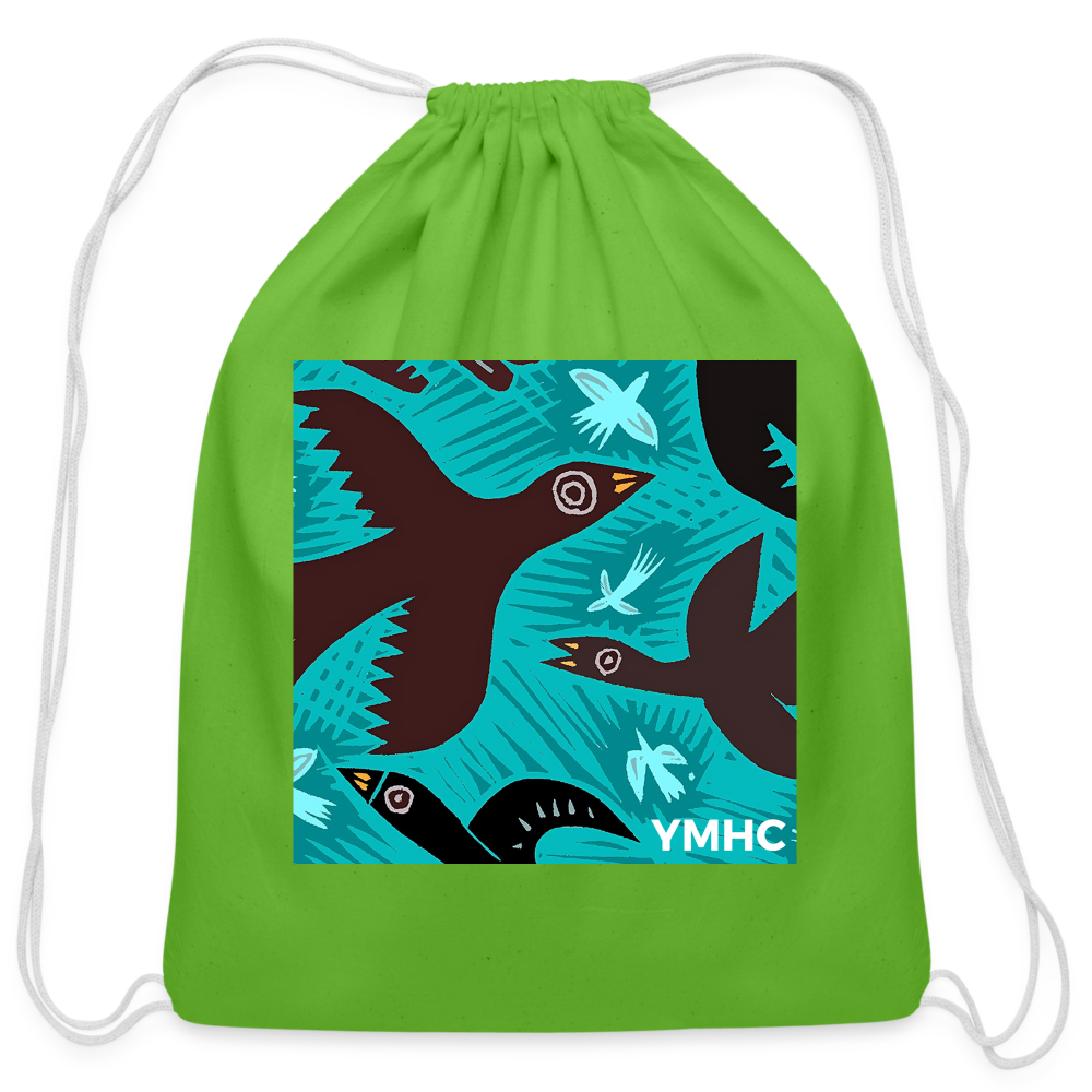 YMHC Birds Cotton Drawstring Bag - clover