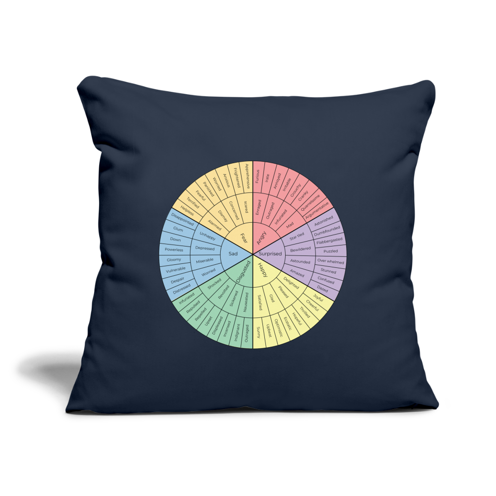 Feelings Wheel Throw Pillow Cover 18” x 18” - navy