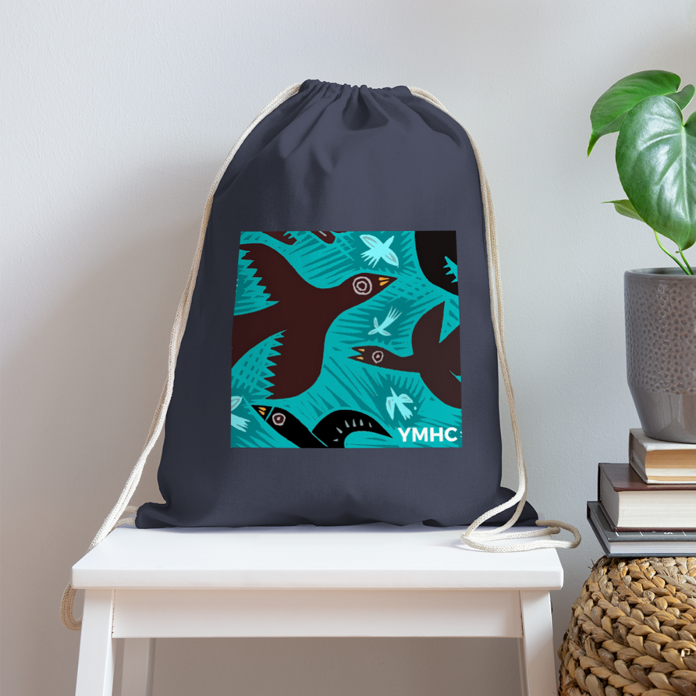 YMHC Birds Cotton Drawstring Bag - navy