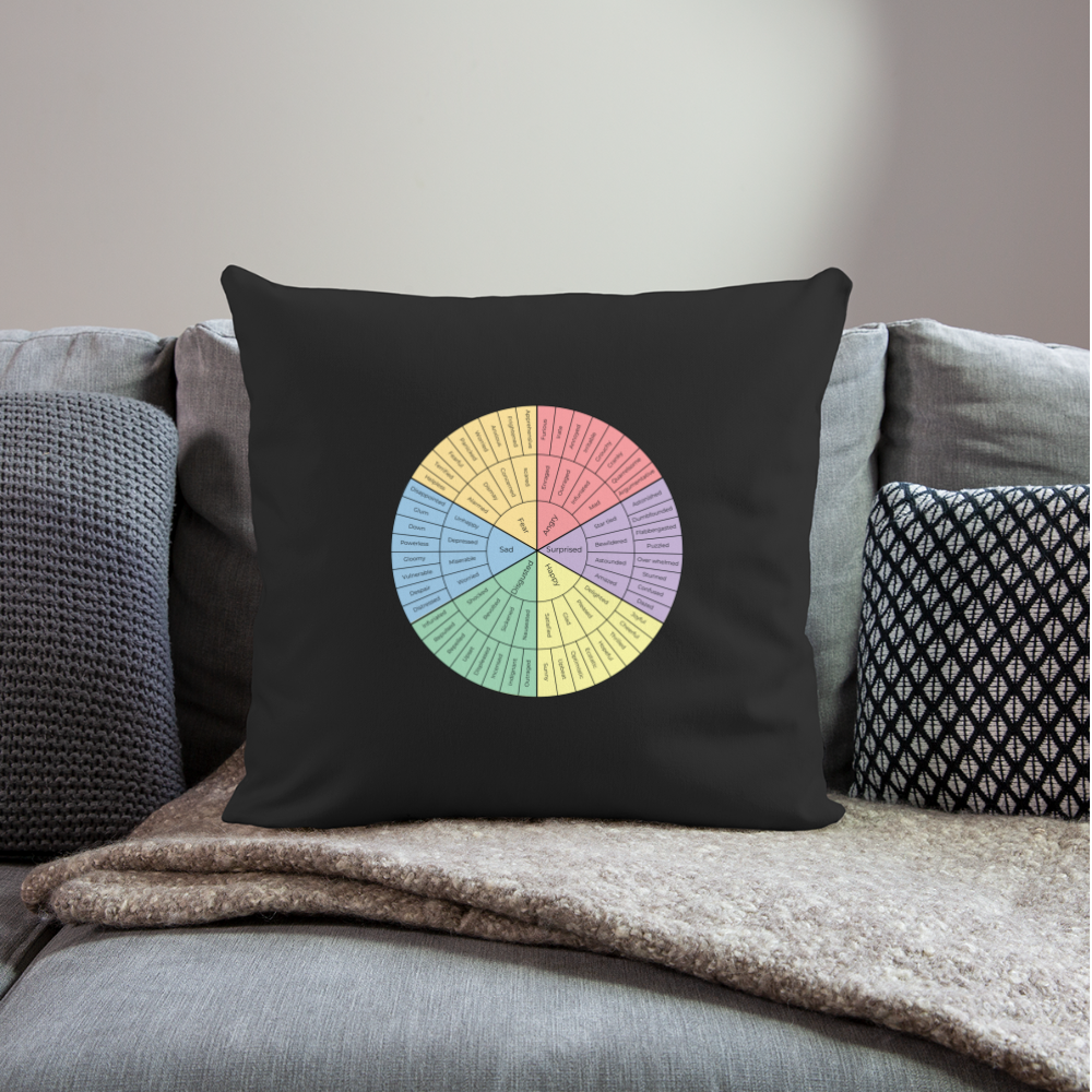 Feelings Wheel Throw Pillow Cover 18” x 18” - black