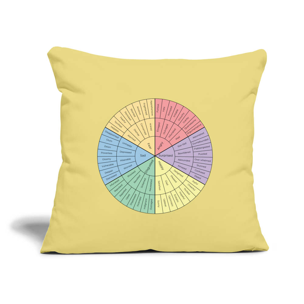 Feelings Wheel Throw Pillow Cover 18” x 18” - washed yellow